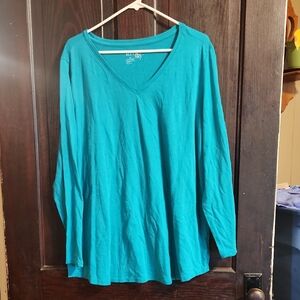 Terra & Sky Teal V-Neck Long Sleeve Top